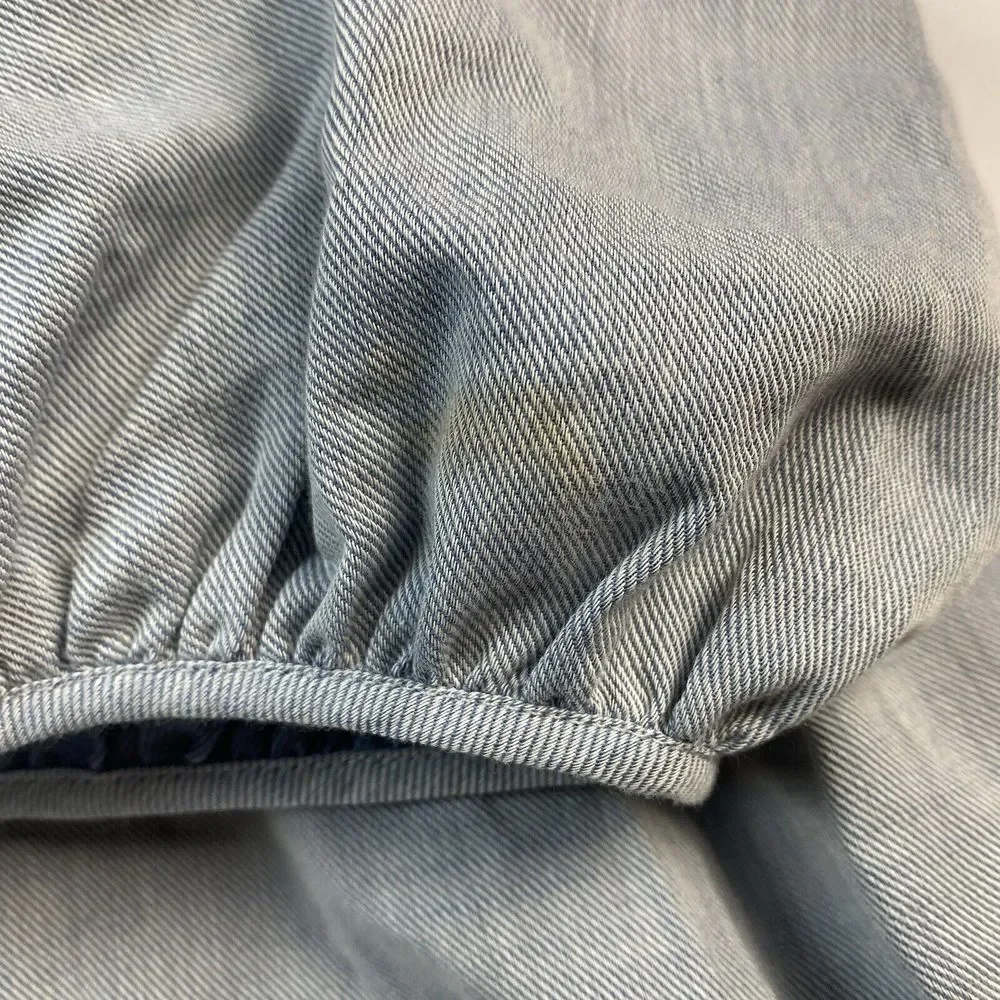 Who What Wear Women's Dress Small Chambray Twill Puff Sleeve Mini Ruffle Hem NWT